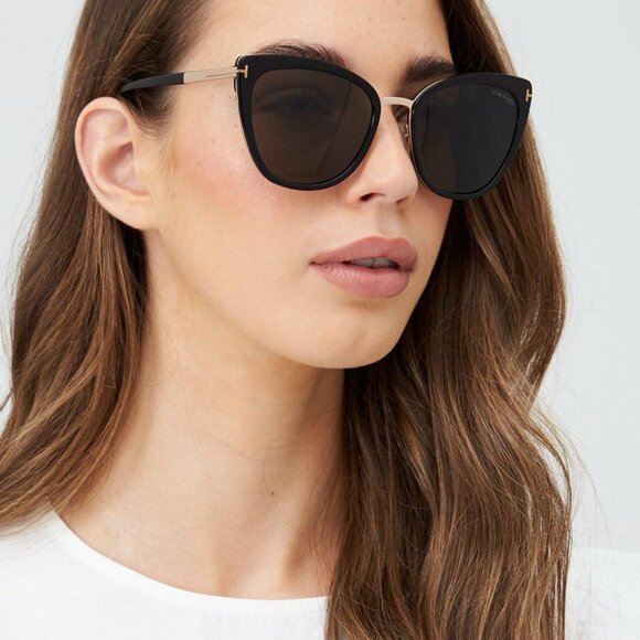 Tom Ford SIMONA Women Sunglasses Black Gold Smoke Semi Cat Eye FT0717 01A NEW - Picture 3 of 11